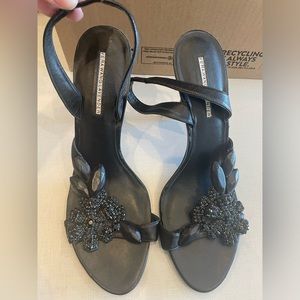 Vera Wang Lavender strappy heels beaded NWOT